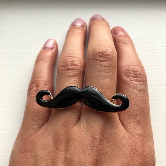 Gold & black double finger mustache ring - Picture 2 of 6